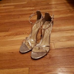 NWOT. Ankle strap high heeled nude sandals. Size 9